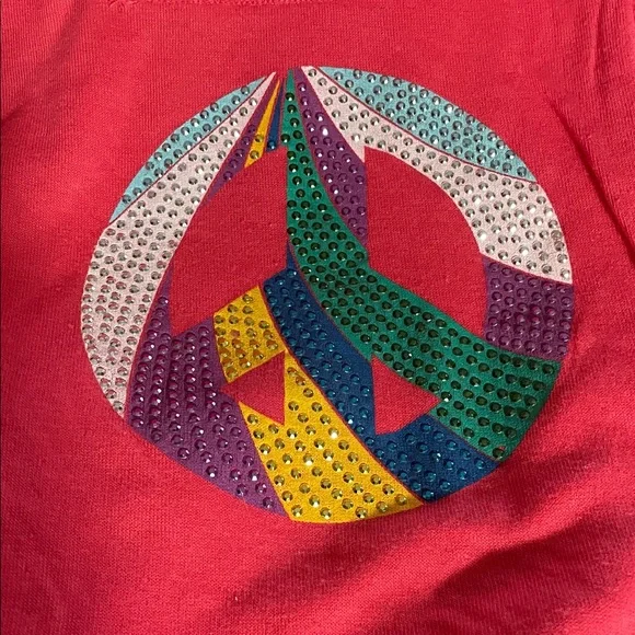 PINK Zip up Lg Hoodie and Pants w/Colorful Peace Sign’ gently used’